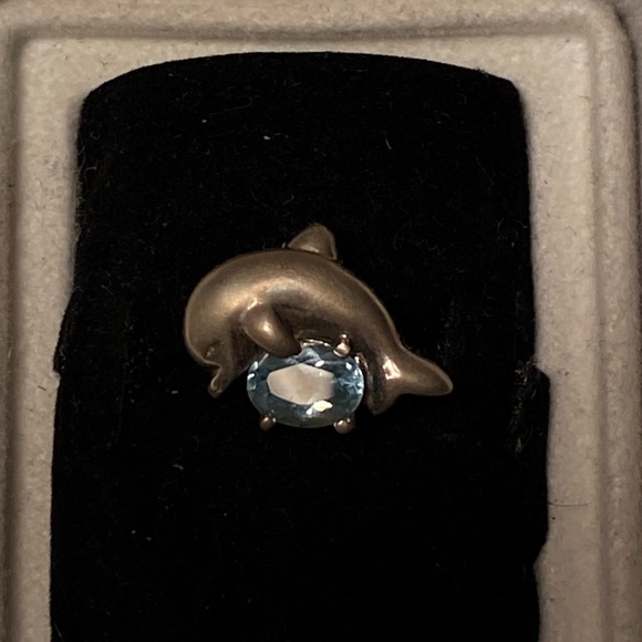๐ Vintage adorable 925 sterling silver, blue topaz dolphin slider pendant. - Picture 4 of 9